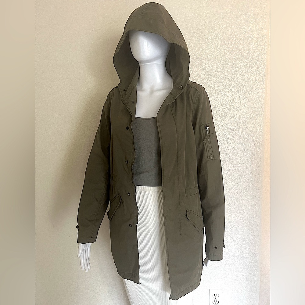BDG UO Urban Outfitters Army Green Utility Long Khaki Hoodie Jacket Size Small